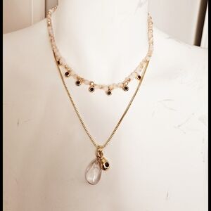 J Crew Gold and red garnet colored crystal & stone Double Layered Necklace NEW!